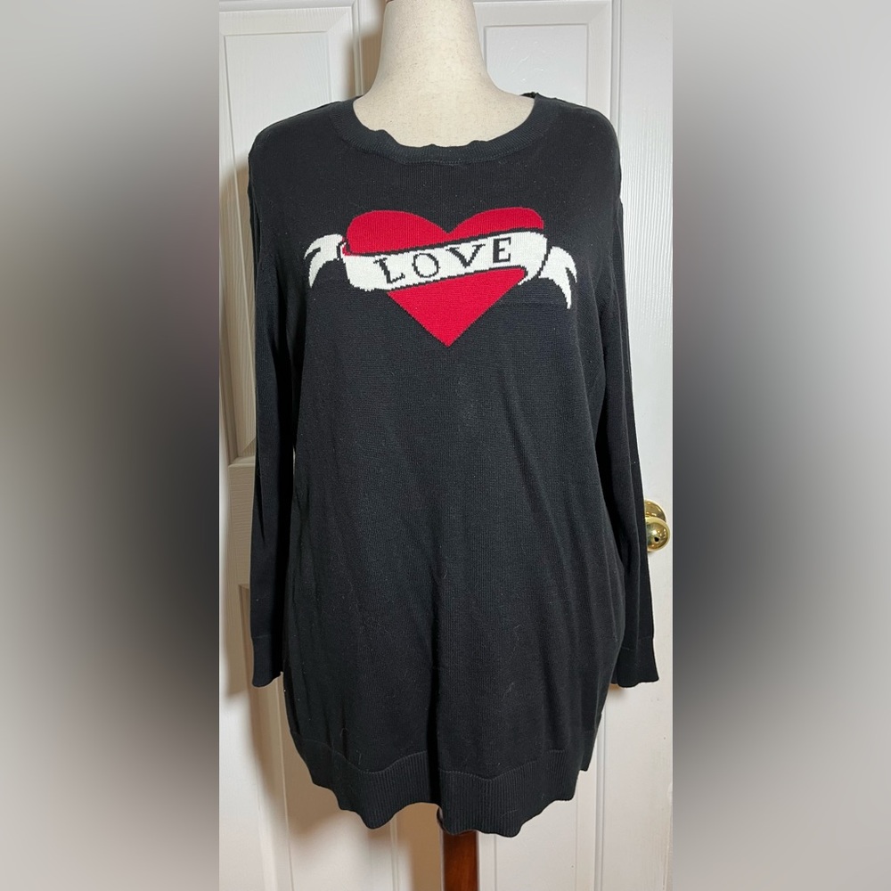 Lane Bryant Women’s Black Sweater with Red Heart Design